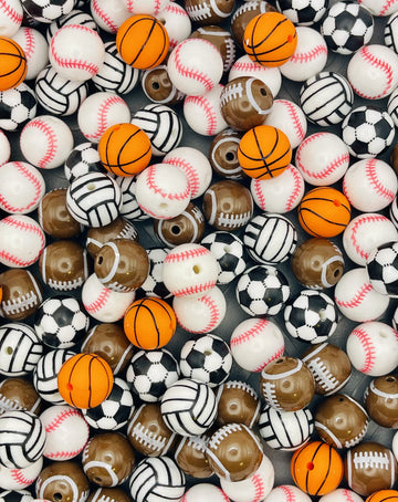 Sports Ball Beads Mix – Basketball, Soccer, Baseball, Football & Volleyball Beads for DIY Crafts