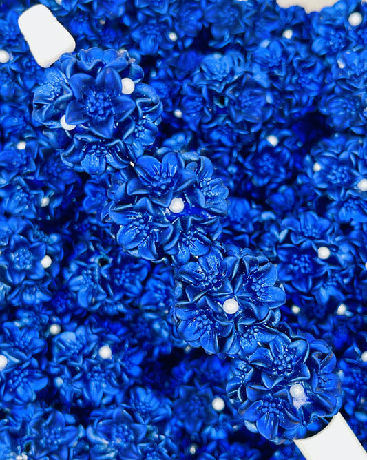 Royal Blue Pearl Flower Beads – 3D Floral Spacer Beads