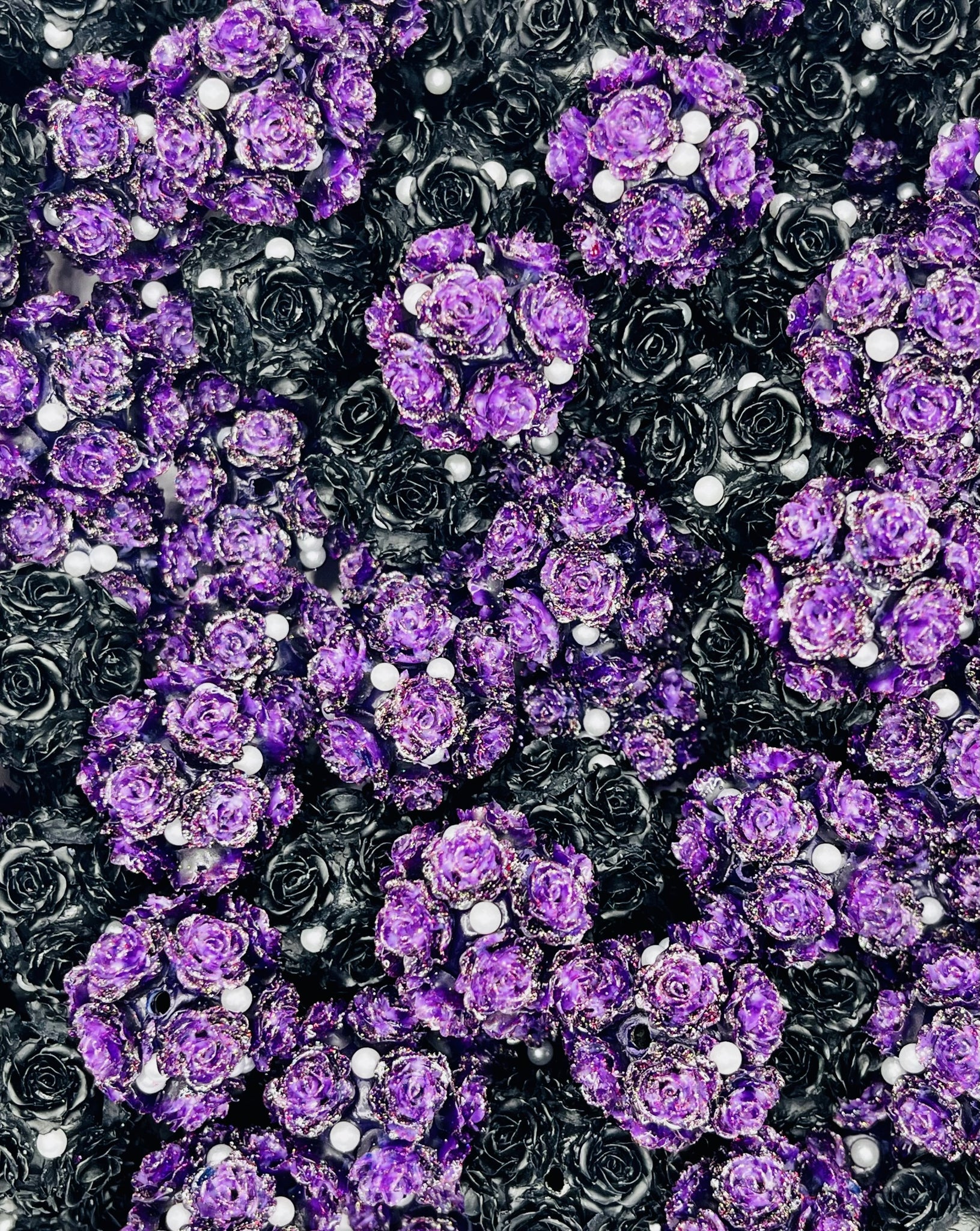 Black & Purple Rose Beads with Pearl Accents