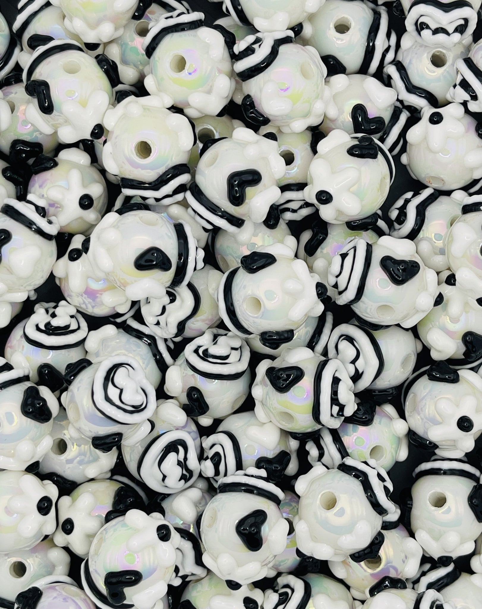 Black & White Hand-Painted Bead Collection: Bold Monochrome Accents for DIY Crafts