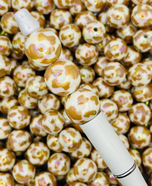 Glossy Brown Cow Print Beads