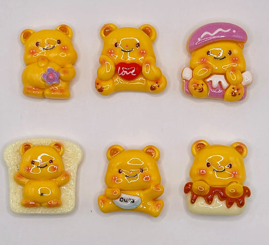 6pc yellow bear flat back cabochon charms