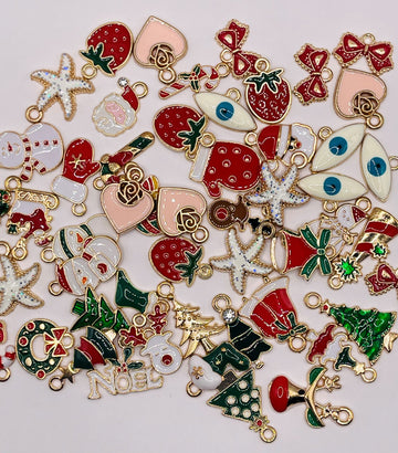 Assorted Gold Plated Enamel Christmas Pendant Charms