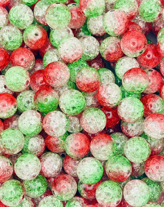 Frosted Holiday Crackle Beads: Red, Green & White Christmas Collection