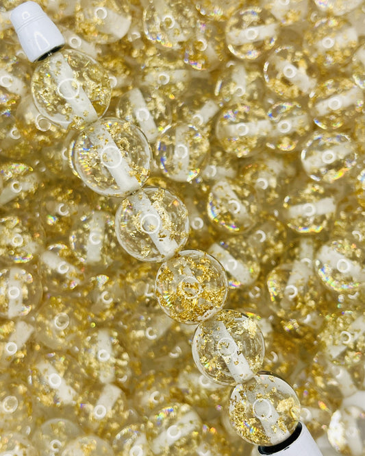 Clear Beads with Floating Gold Foil | Elegant, Eye-Catching & Perfect for Jewelry & Accessories.