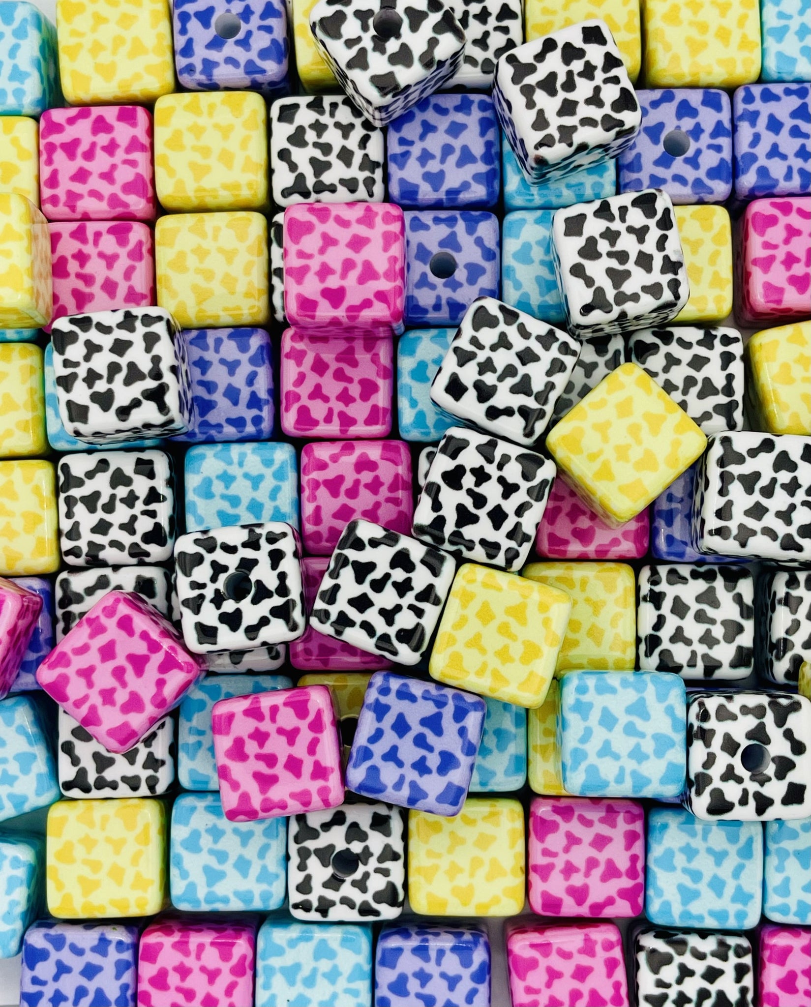 Moo Mood Cubes – Colorful Cow Print Cube Beads for Trendy DIY Projects