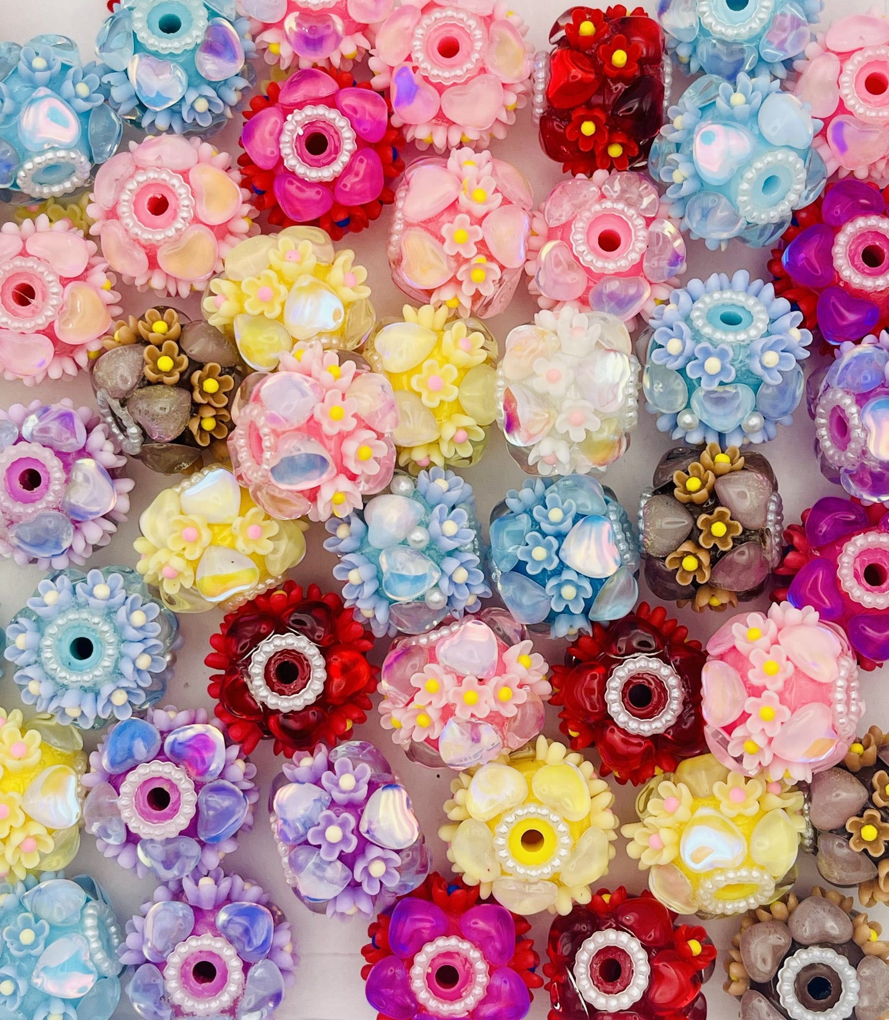 Daisy Flower & Heart Beads