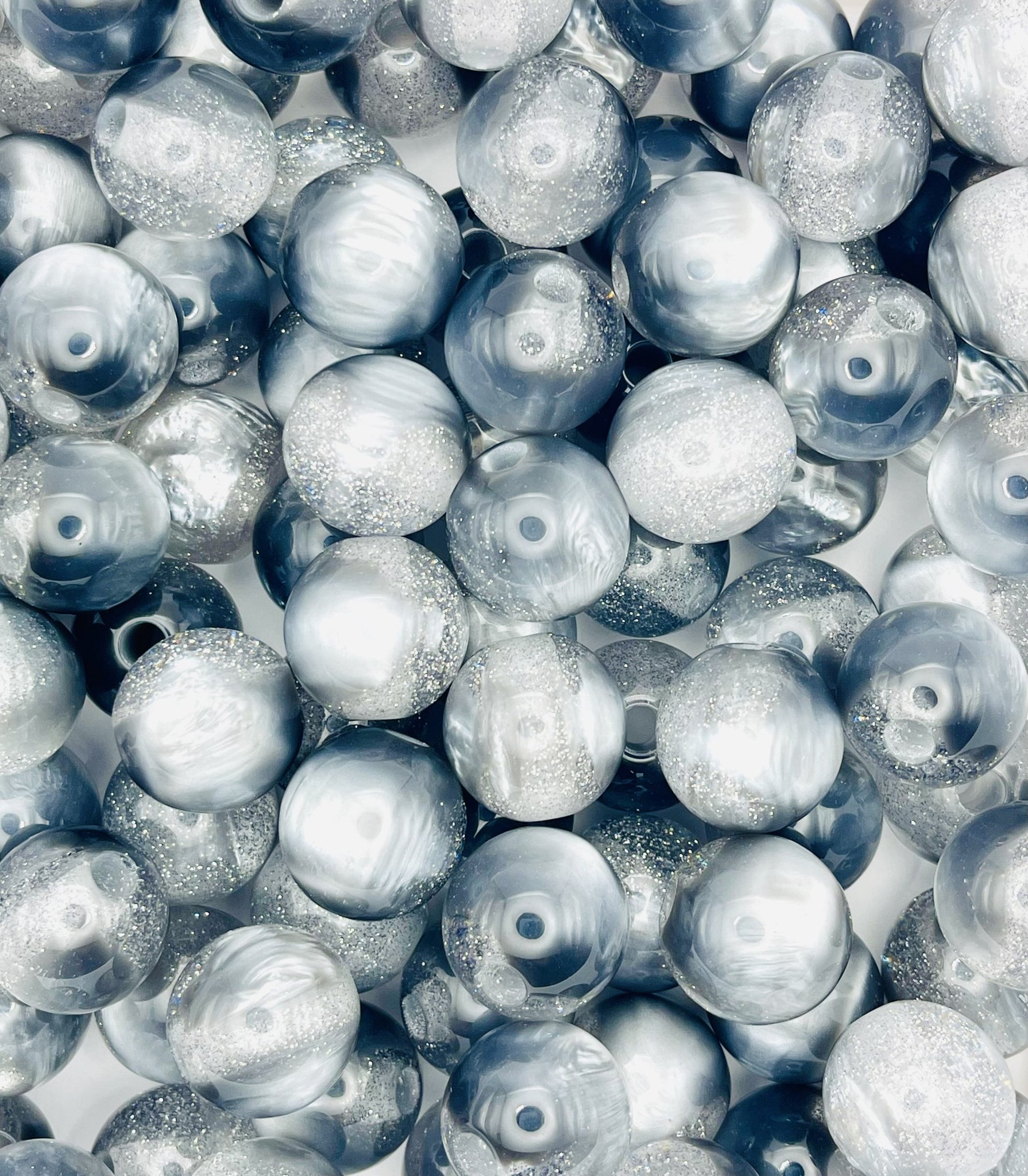 Moonglow Marvel: Dark Gray Glitter Cloud Beads