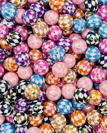 Diamond Pattern Acrylic Beads – Checkered Round Beads for Pens & DIY Jewelry