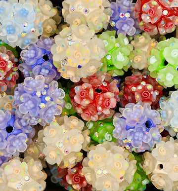 Clay Flower Cluster Beads with Diamond Accents