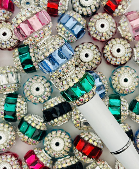 Rhinestone-Studded Fancy Beads – Multi-Color Barrel Beads with Crystal Accents