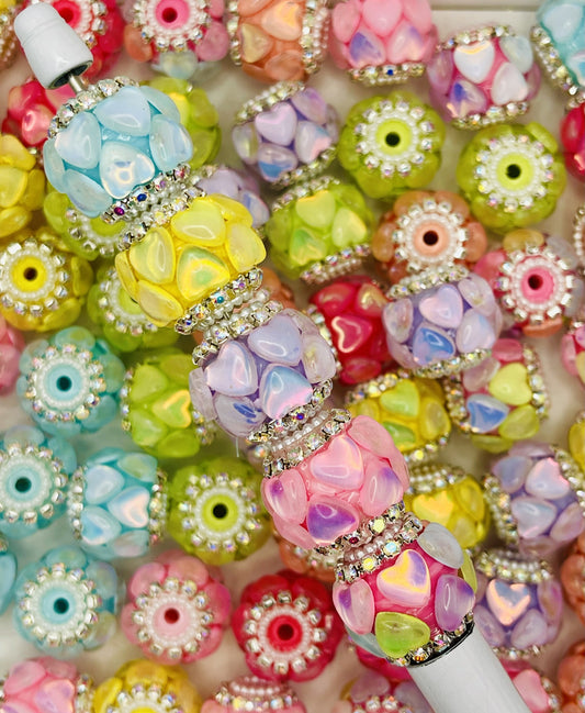 Rhinestone Heart Cluster Beads!