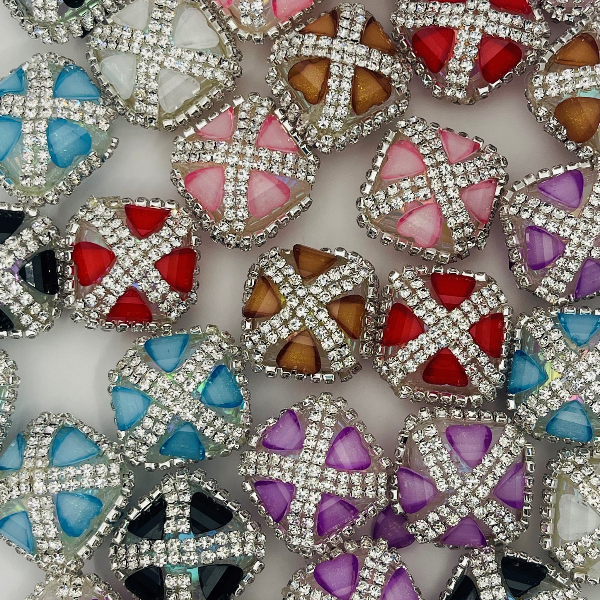 Multicolor Square Rhinestone heart beads.