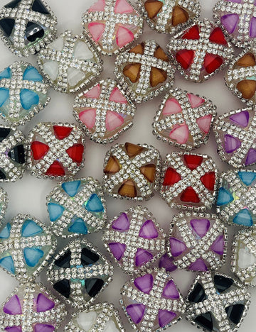 Multicolor Square Rhinestone heart beads.