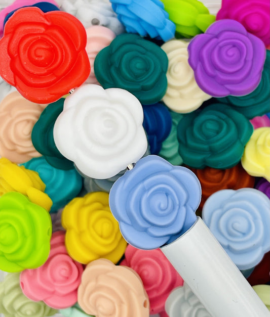 Silicone Rose Bead Collection: Colorful Soft Touch Flowers for DIY Jewelry & Crafts.