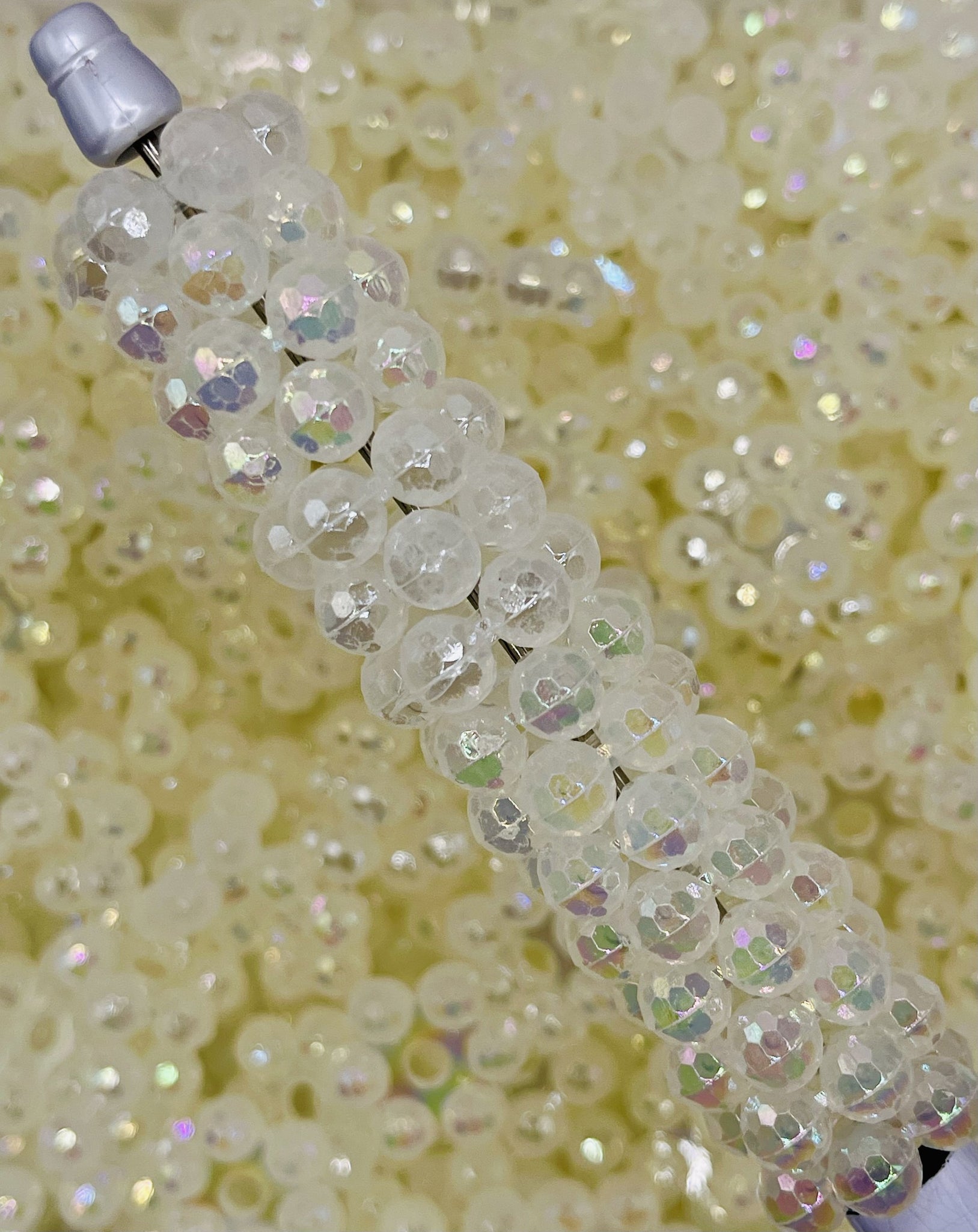 White Iridescent Flower Spacer Beads