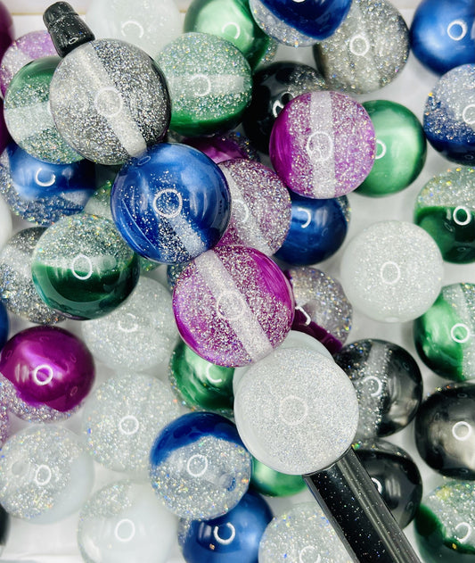 30mm Glitter Half & Half Beads – Bold Sparkle for Jewelry & DIY Crafts