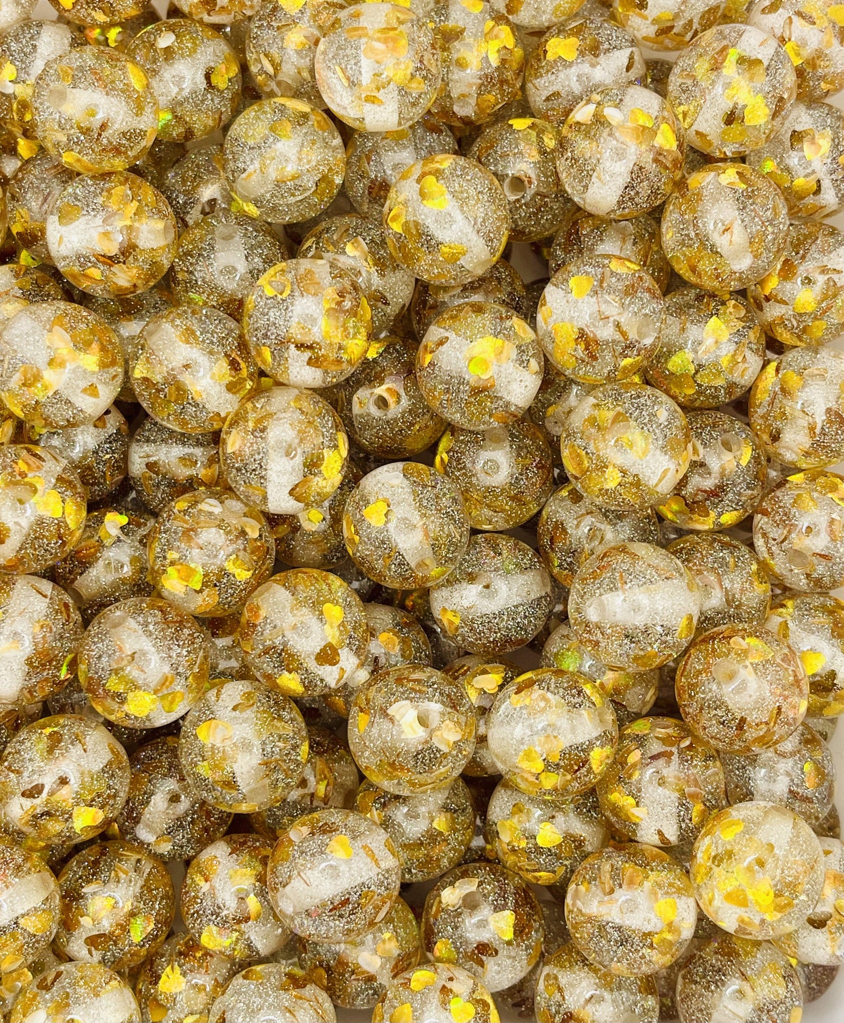 Gold Glitter Heart Beads