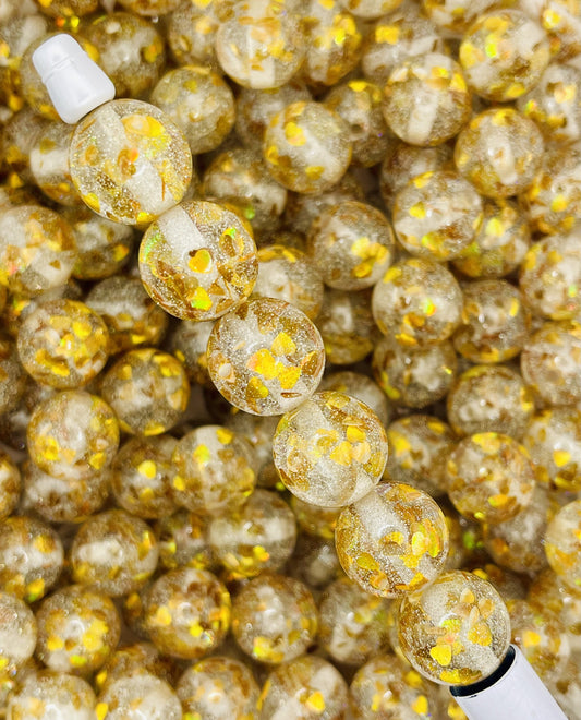 Gold Glitter Heart Beads