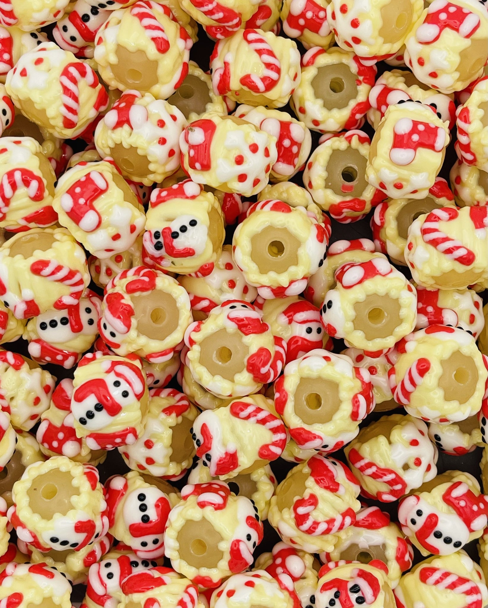 Candy Cane Snowman Bead Collection: Hand-Painted Holiday Beads