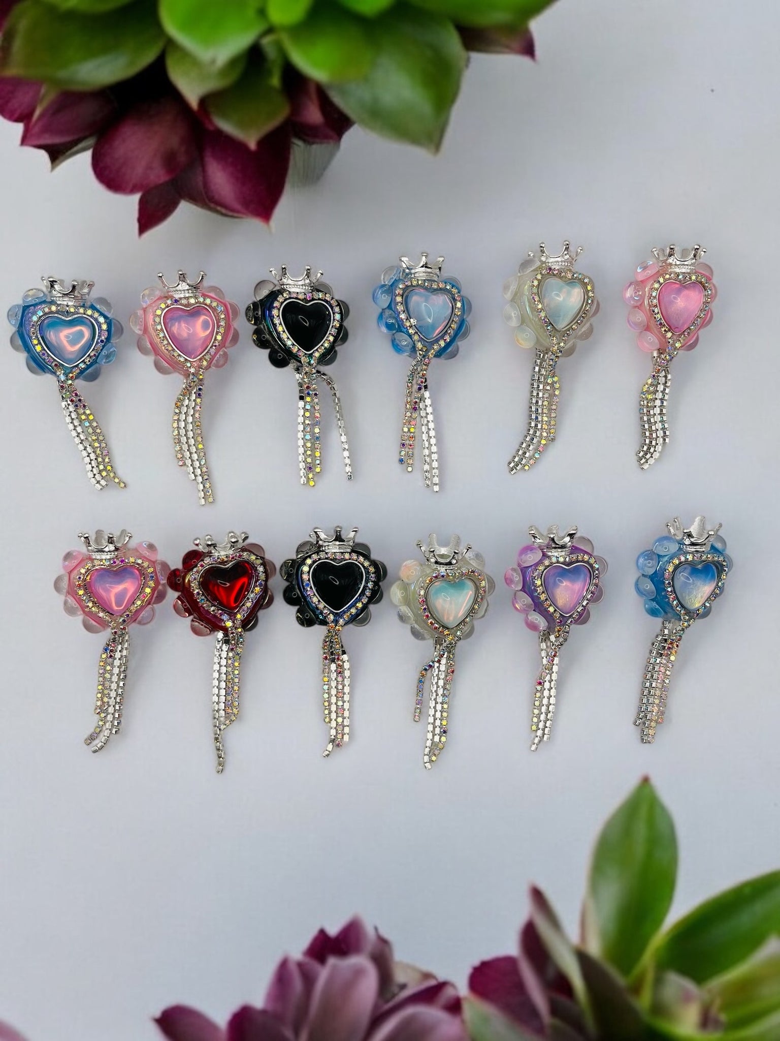 Heart Crown Charms with Rhinestone Dangles!