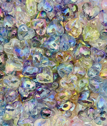 Iridescent Crystal Heart Beads – 20mm Multicolor Sparkle