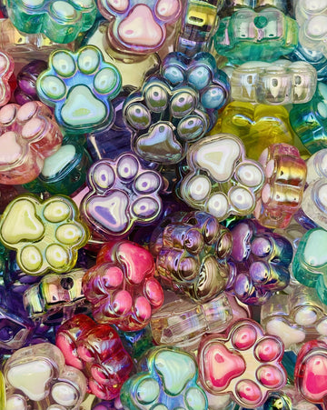 Pawsitively Cute Beads – Iridescent Large Paw Print Beads | Perfect for Pet Lovers, Pens, and Accessories