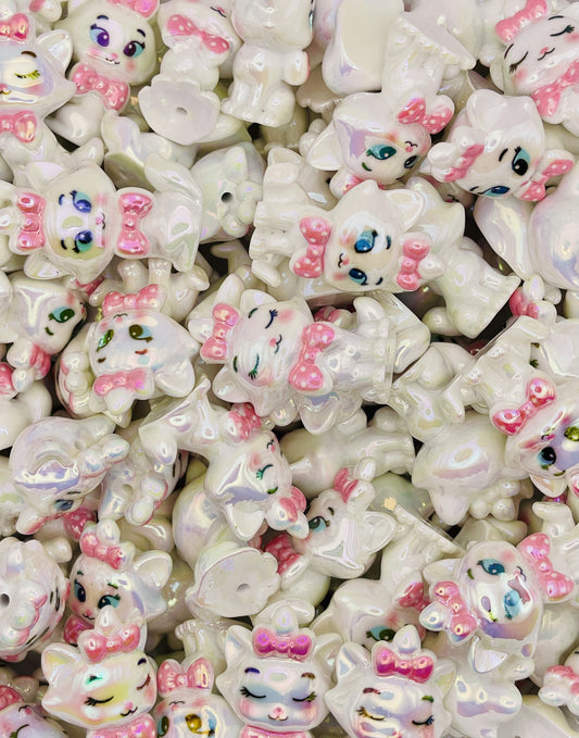 Pearlescent Kitty Beads – Adorable Cat Charms with Pink Bows 🐱✨