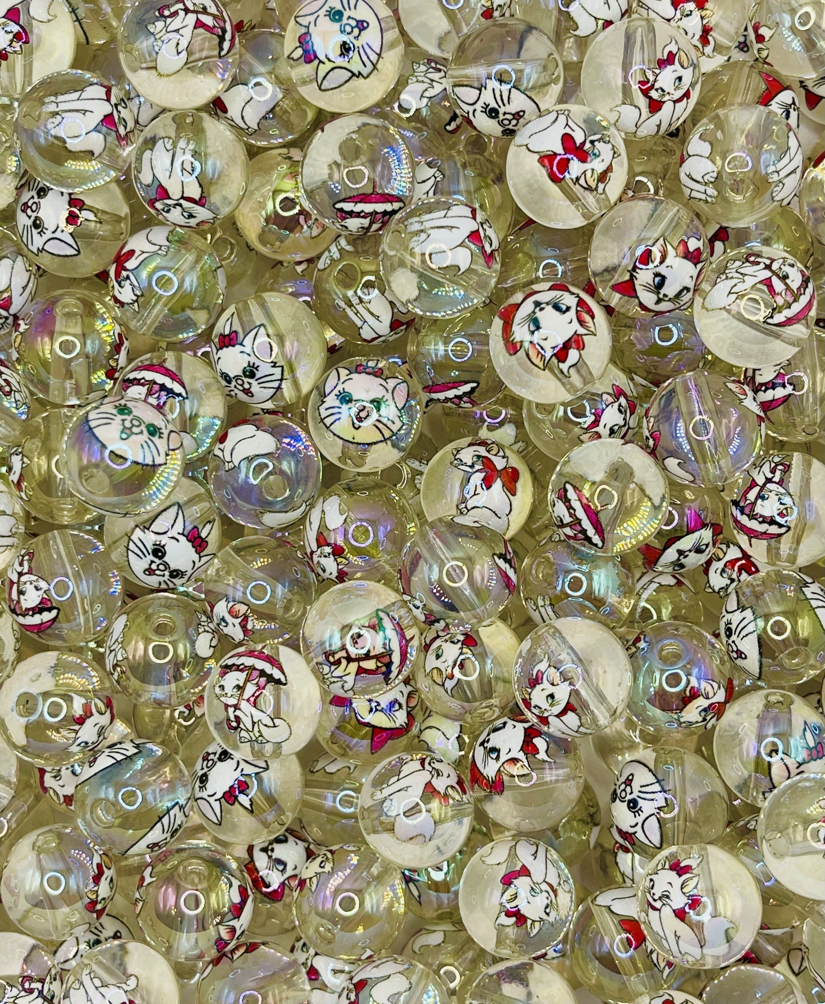 Pretty Kitty Beads Clear Round Beads with Adorable Cat Prints | Purrfect for Pens, Charms & Jewelry