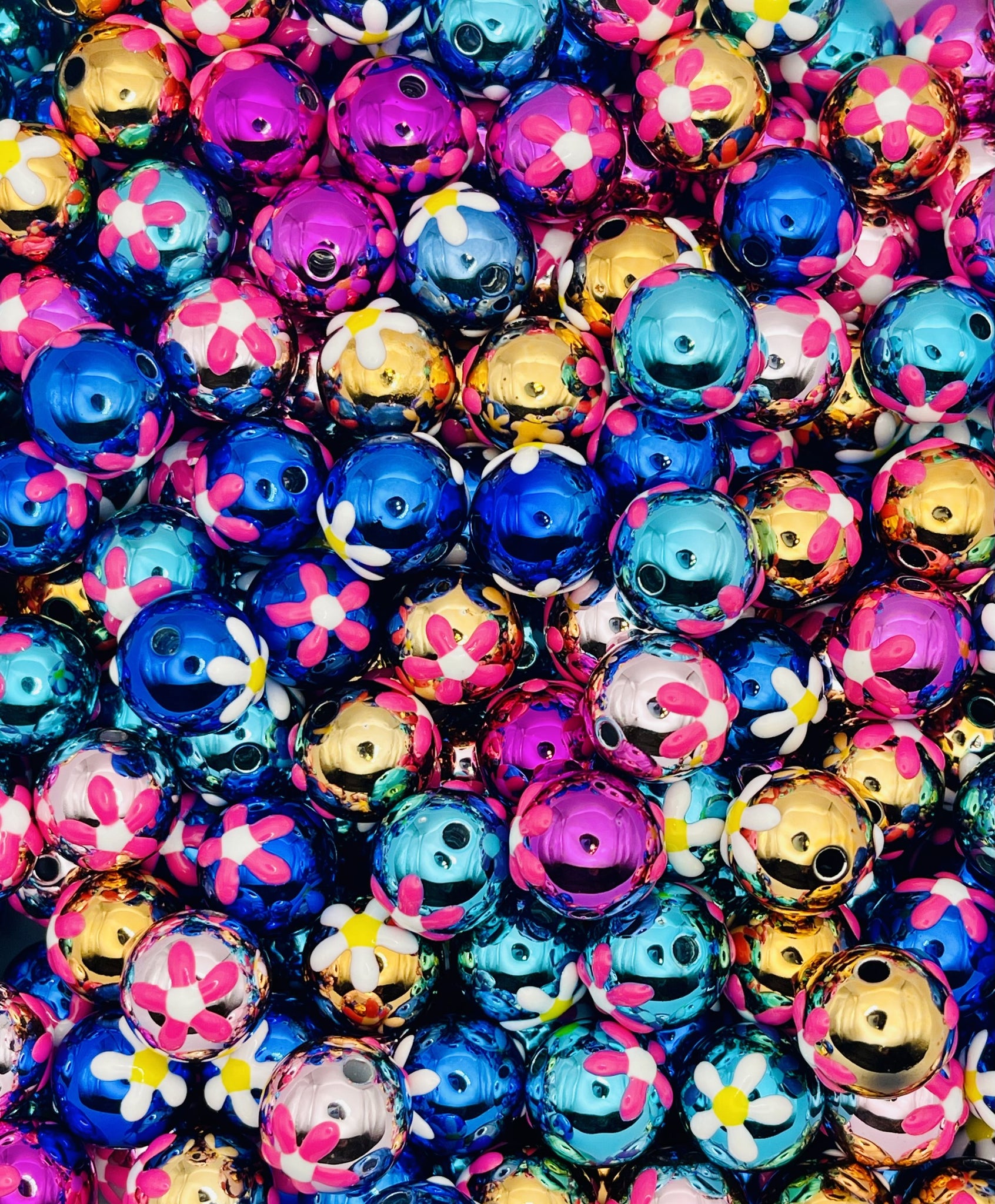 Shiny Metallic Flower Beads