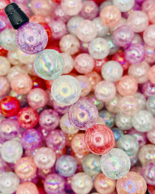Rainbow Crackle Beads – Pastel Mixed Round Beads