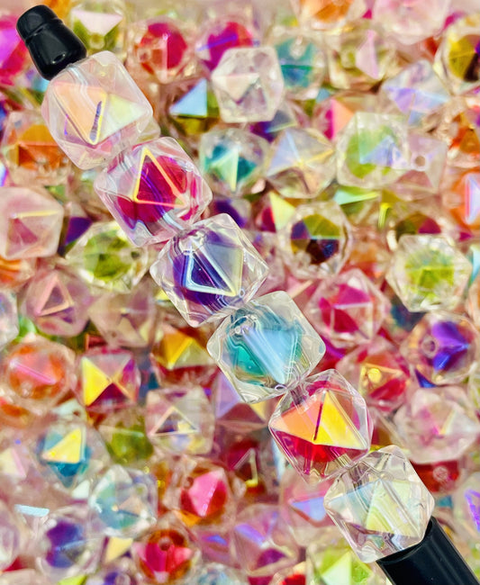Rainbow Prism Hexagon Beads – Clear Multi Color Mix