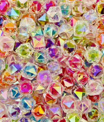 Rainbow Prism Hexagon Beads – Clear Multi Color Mix