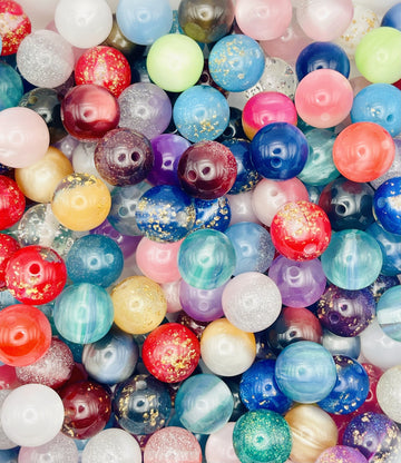 Multi Color Bead Mix with Glitter & Gold Flakes – Round Assorted Beads