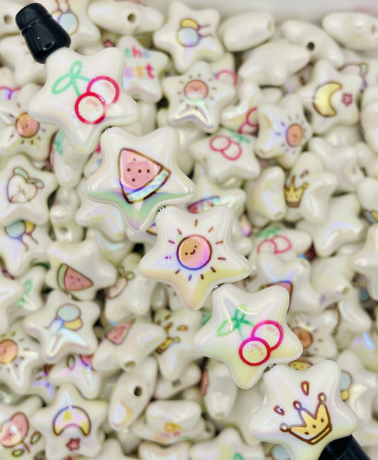 Iridescent Printed Star Beads