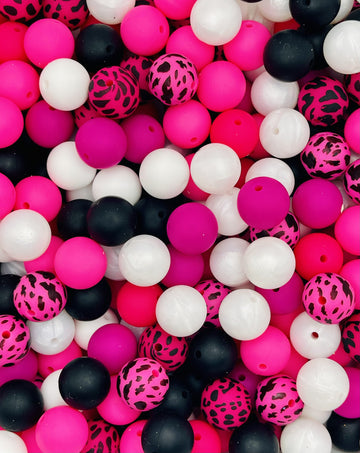 Pink Leopard Silicone Bead Mix!