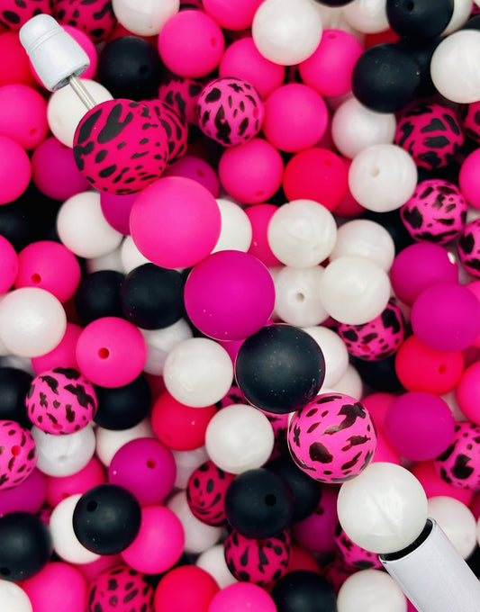 Pink Leopard Silicone Bead Mix!