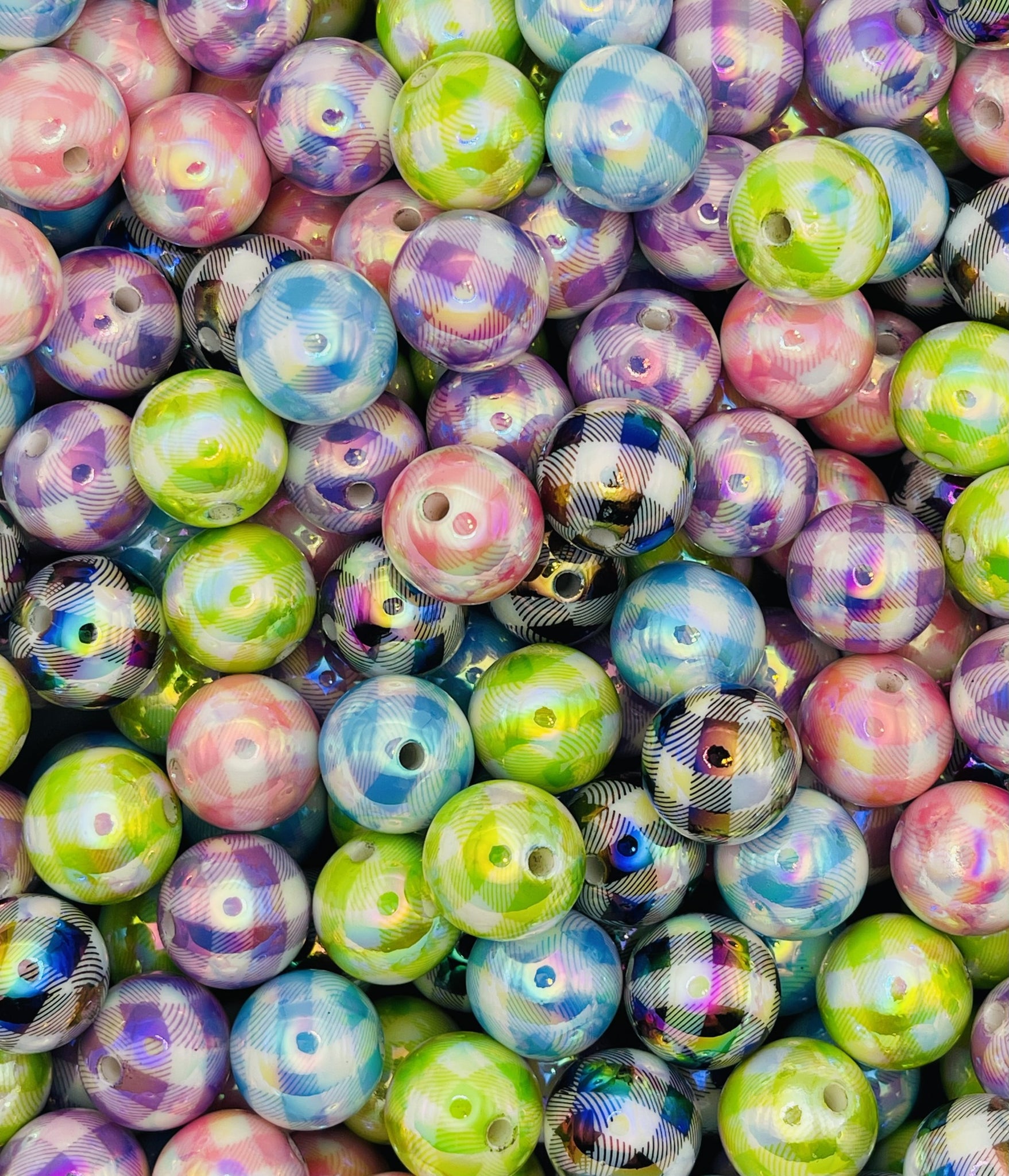 Iridescent Plaid Bead Collection – Pastel & Bold Colors with Glossy Finish