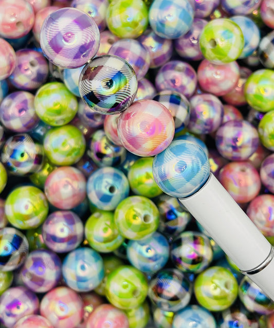 Iridescent Plaid Bead Collection – Pastel & Bold Colors with Glossy Finish