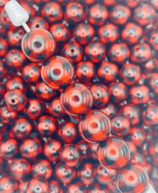 Red & Black Buffalo Plaid Beads