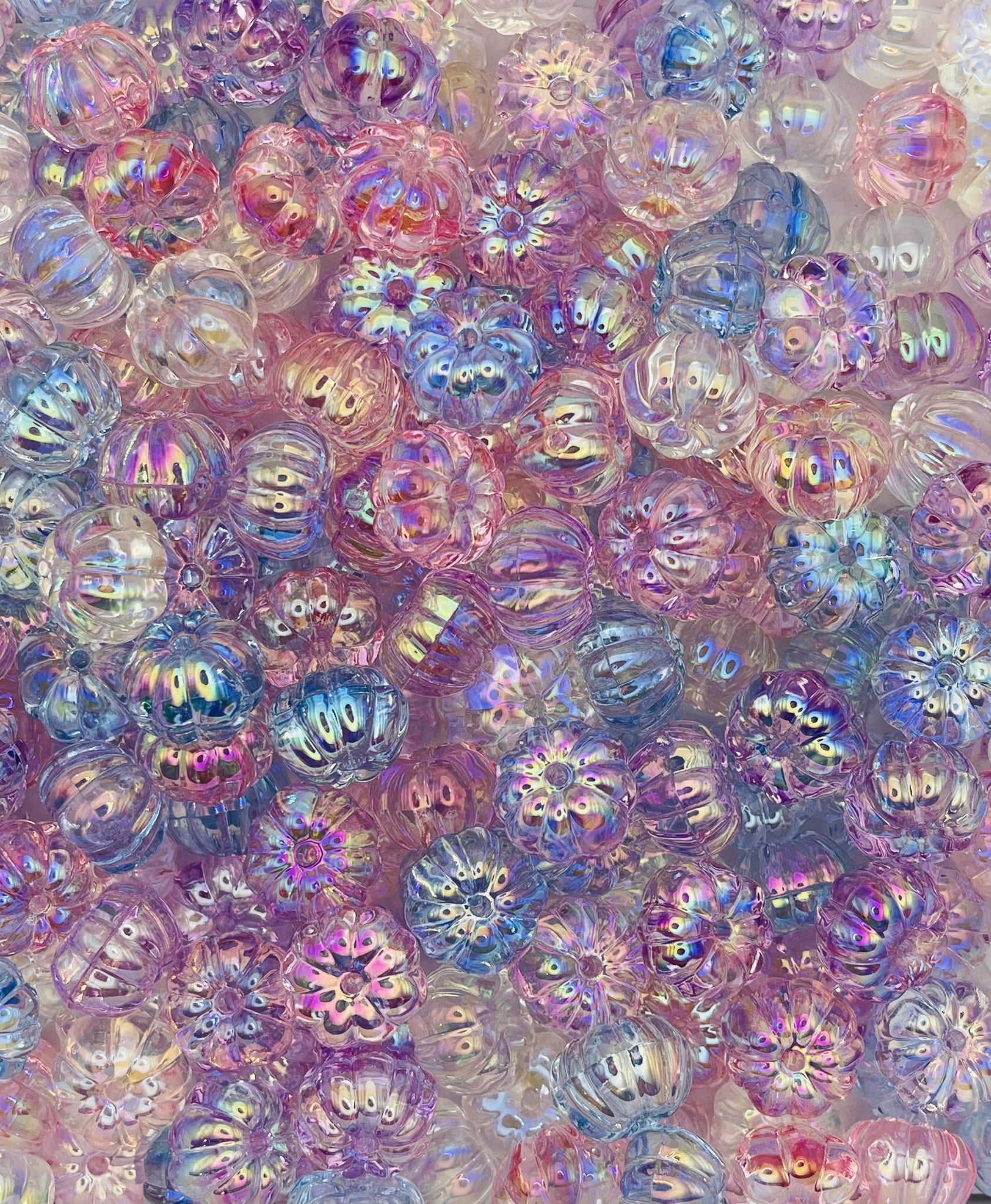 Iridescent Pastel Pumpkin Beads – Shimmering Acrylic Beads for Jewelry & Crafts  Description: