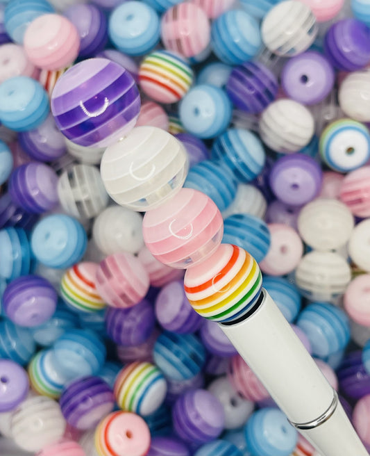 Pastel Striped Beads – Multi-Color and Rainbow Round Beads for Crafting