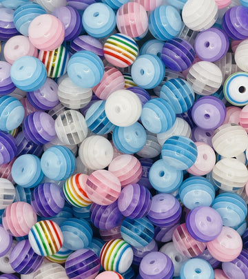 Pastel Striped Beads – Multi-Color and Rainbow Round Beads for Crafting