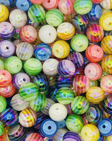 Iridescent Rainbow Stripe Bead Collection – Vibrant &amp; Glossy Round Beads