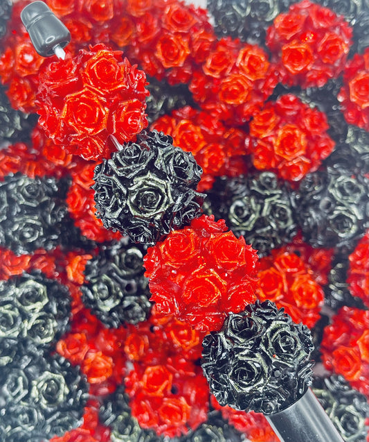Rose Cluster Beads - Red & Black Floral Beads
