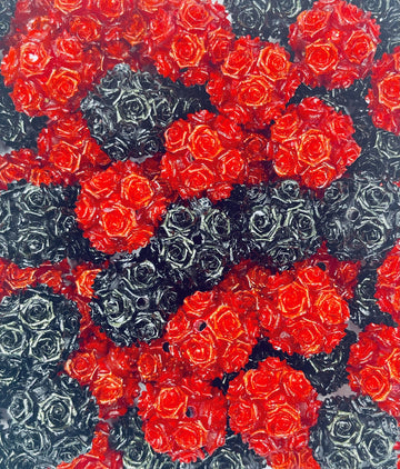 Rose Cluster Beads - Red & Black Floral Beads