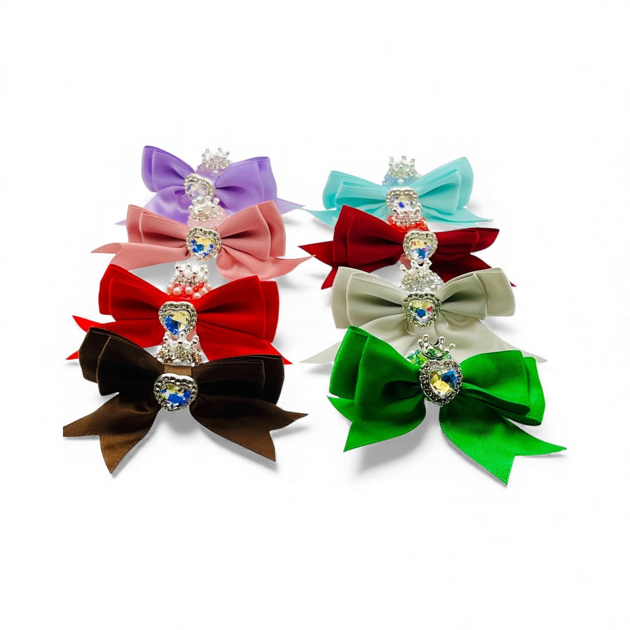 Rhinestone Crown Heart Bows