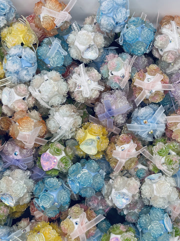 Sparkling Rose Cluster Beads with Bows & Hearts