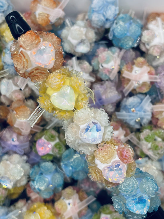 Sparkling Rose Cluster Beads with Bows & Hearts