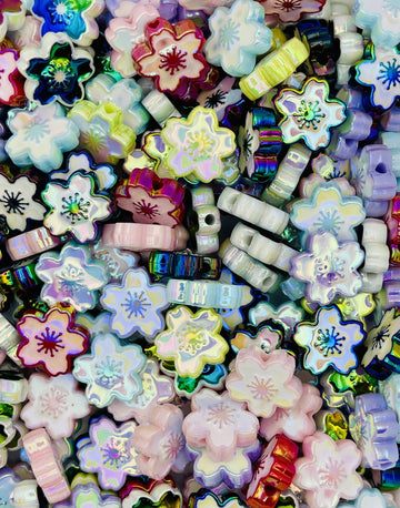 Iridescent Sakura Flower Beads – Acrylic Cherry Blossom Charms for DIY Jewelry & Crafts!
